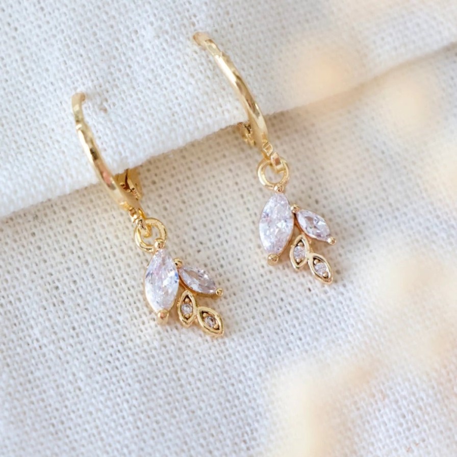 Jewelry CZ | Cz Leaf Huggie Earrings