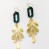 Jewelry Emerald | Emerald Tortoise Shell And Brass Leaf Earrings