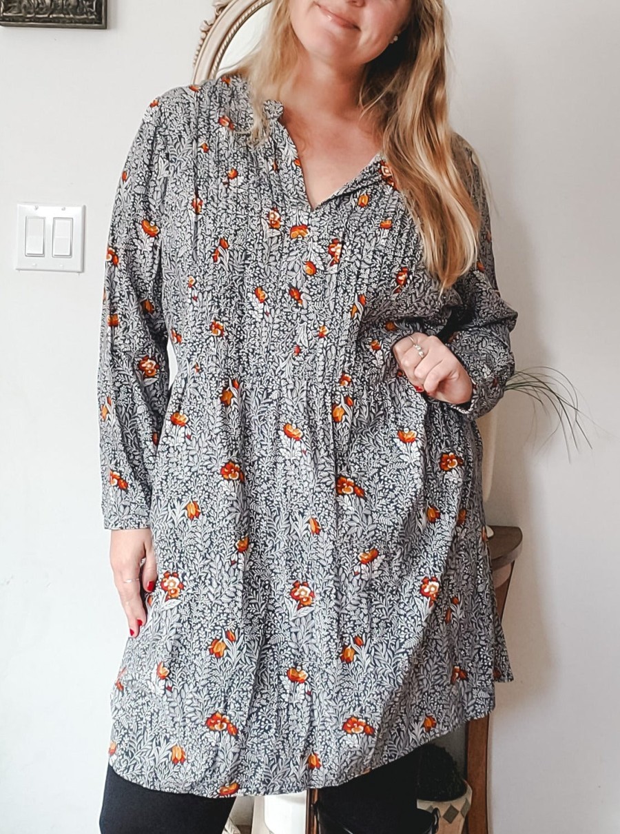 Curated Collections OLD | Old Navy Gray And Orange Floral Dress