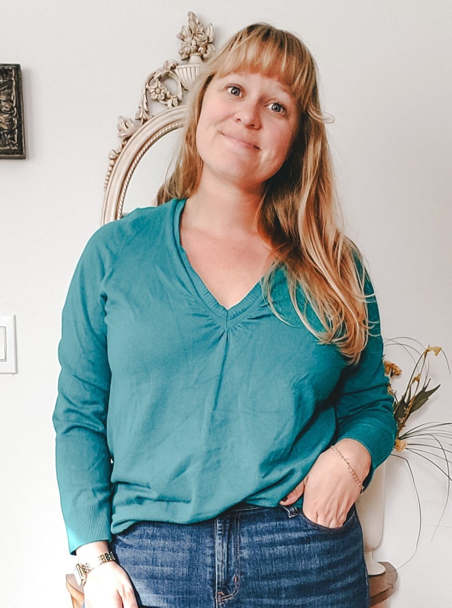 Curated Collections LANE | Lane Bryant Teal V-Neck Sweater