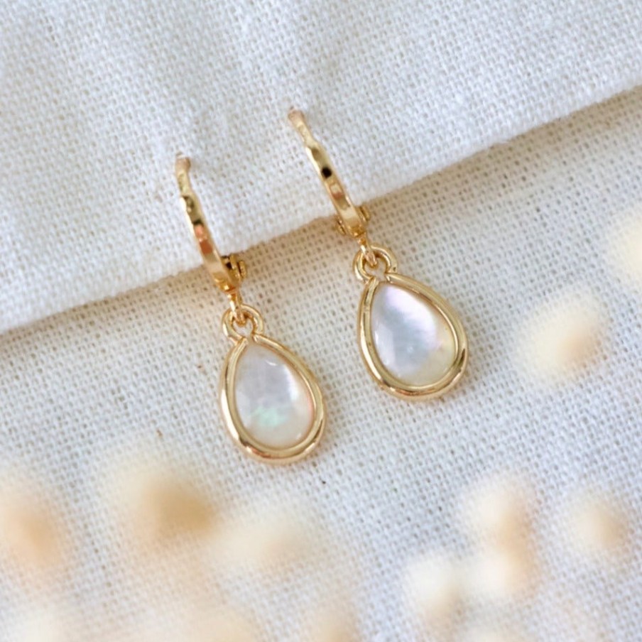 Jewelry Mother | Mother Of Pearl Teardrop Huggies Earrings