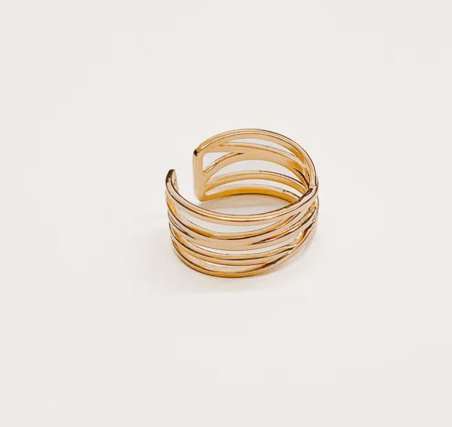 Jewelry Charm | Charm Layered Lines Gold Statement Ring