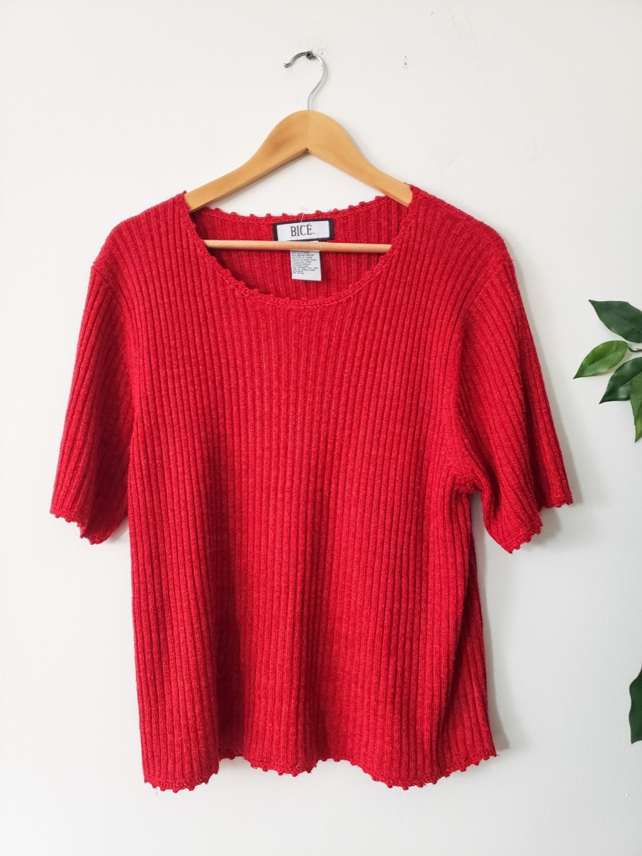 Curated Collections BICE | Bice Red Short-Sleeve Sweater Top