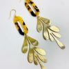 Jewelry Brown | Brown Tortoise Shell And Brass Leaf Earrings