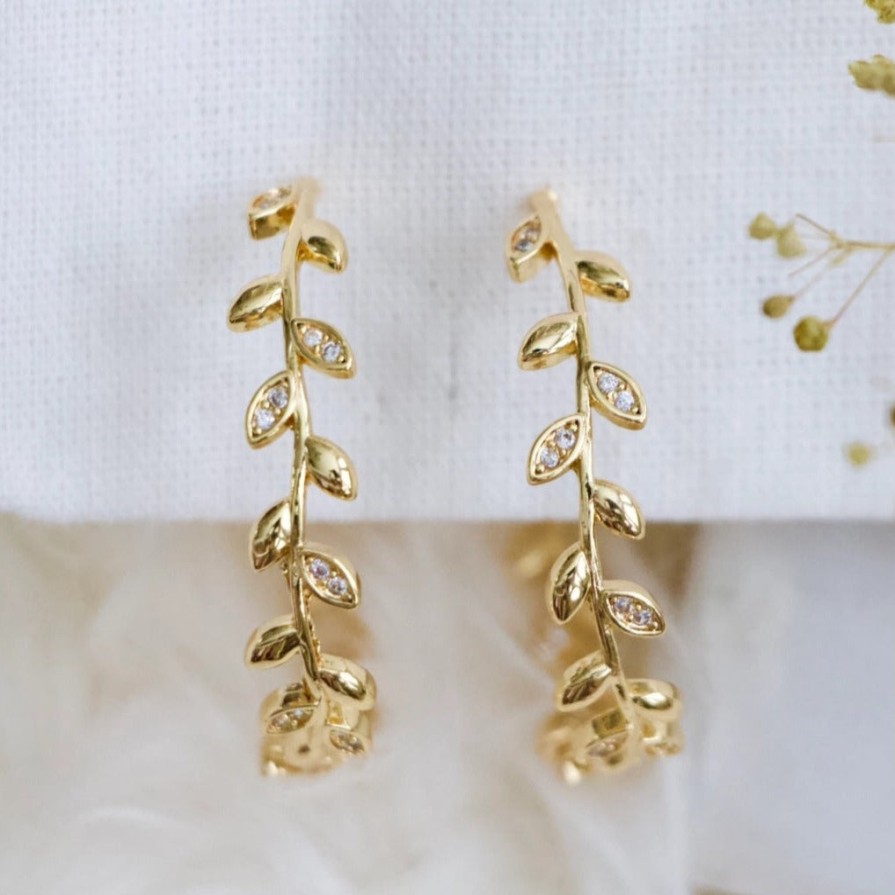 Jewelry CZ | Cz Leaf Hoop Earrings