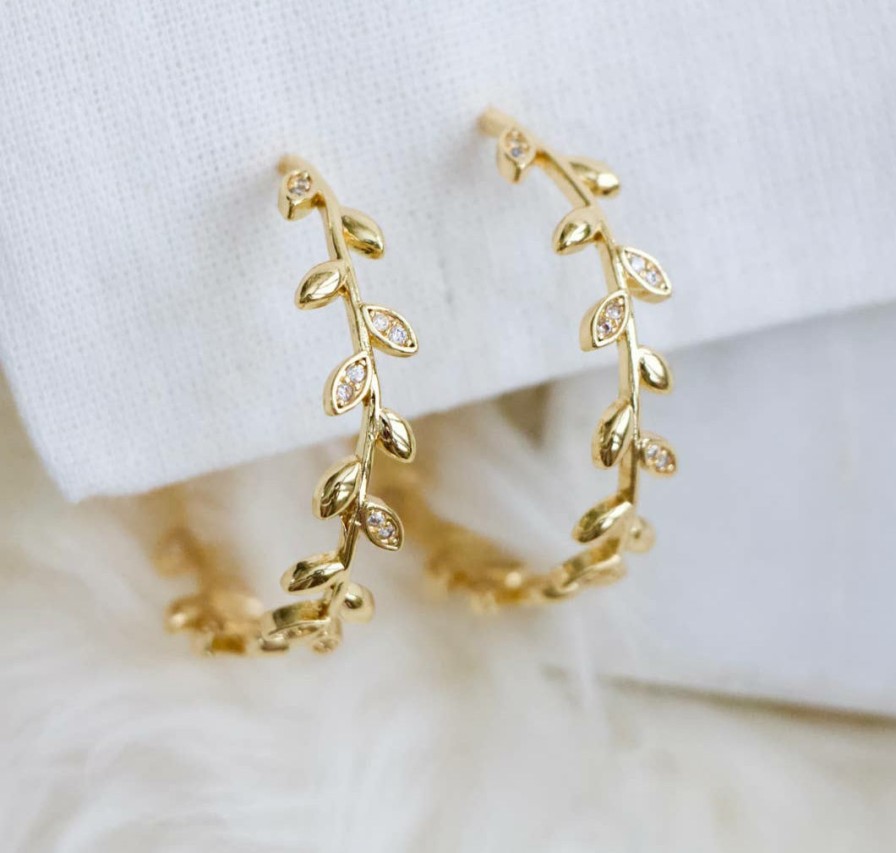 Jewelry CZ | Cz Leaf Hoop Earrings