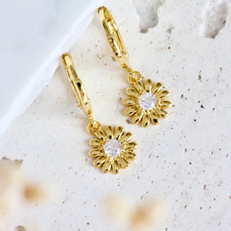 Jewelry Zircon | Zircon Daisy Huggie Earrings