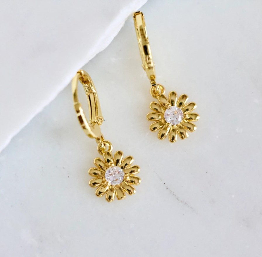 Jewelry Zircon | Zircon Daisy Huggie Earrings