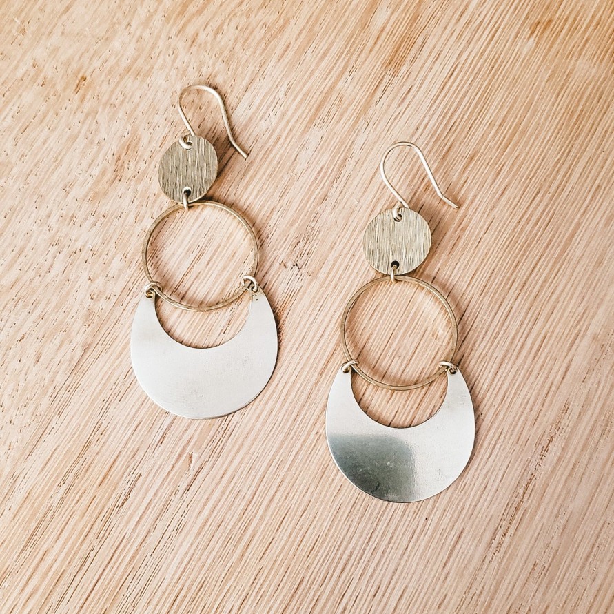 Jewelry BRASS | Brass Lune Drop Hoops